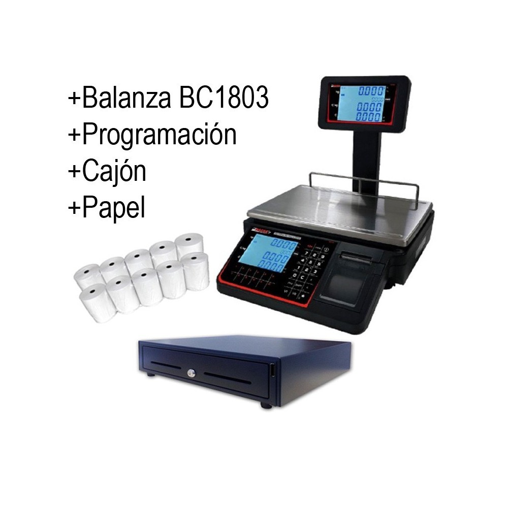 Pack Balanza BC1803T 15/30kg + Cajon + Papel